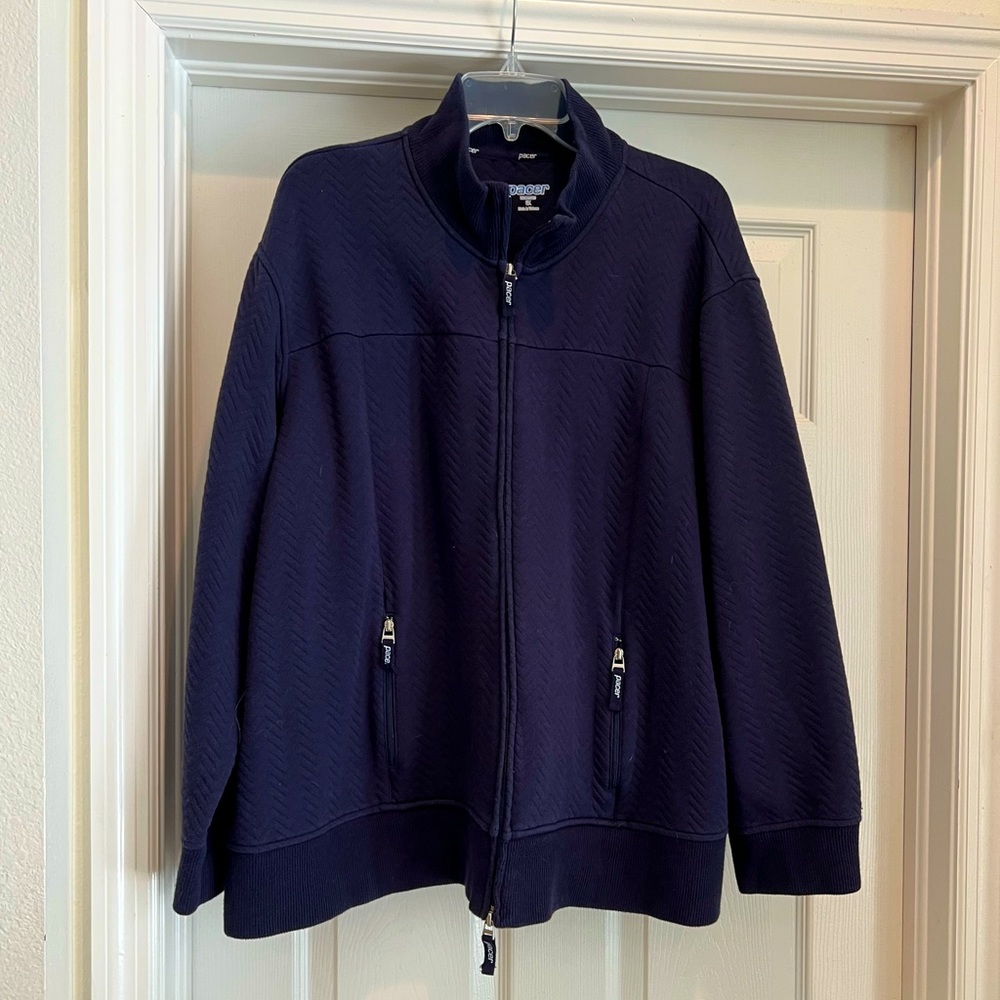 PACER Jacket Womens PS /Blue Black Full Zip Mock Neck Zip Pockets Fleece Coat